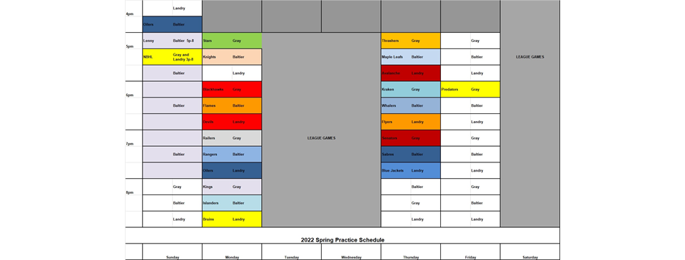 2022 Spring Practice Schedule